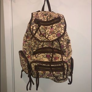 Cream and brown owl canvas backpack